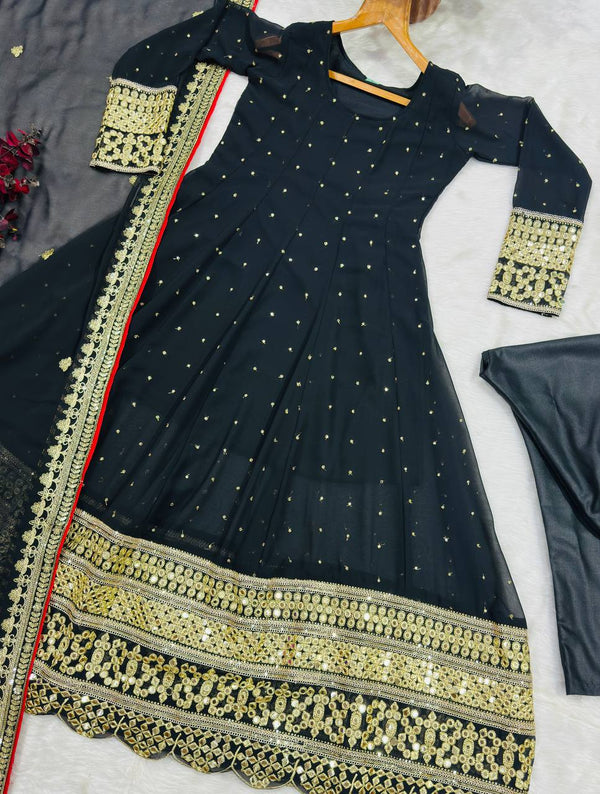 Black Designer Zari Sequins Gown Set ClothsVilla