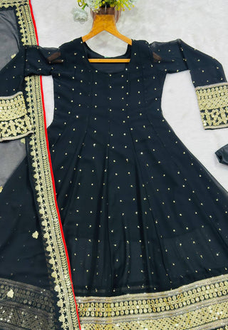 Black Designer Zari Sequins Gown Set ClothsVilla