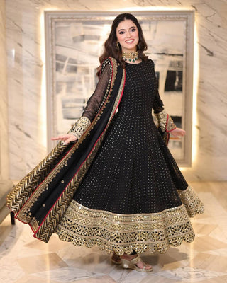 Black Designer Zari Sequins Gown Set ClothsVilla