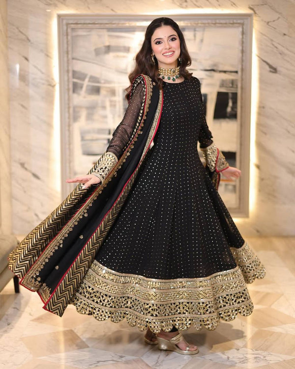 Black Designer Zari Sequins Gown Set ClothsVilla