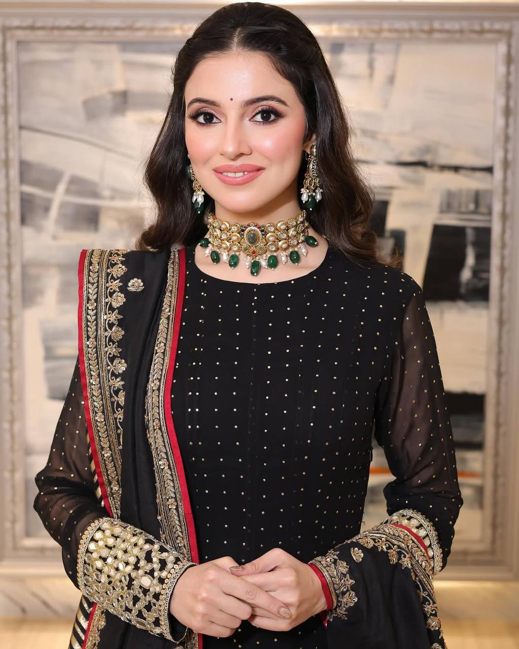 Black Designer Zari Sequins Gown Set ClothsVilla