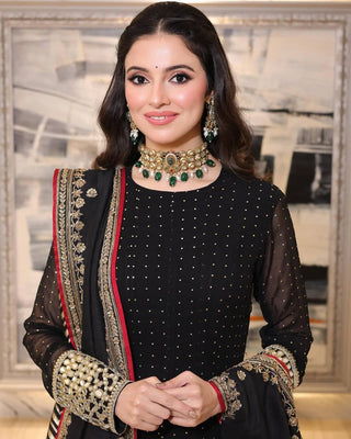 Black Designer Zari Sequins Gown Set ClothsVilla