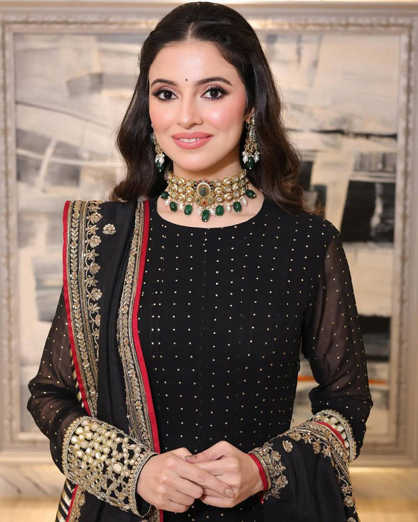 Black Designer Zari Sequins Gown Set ClothsVilla