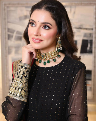 Black Designer Zari Sequins Gown Set ClothsVilla