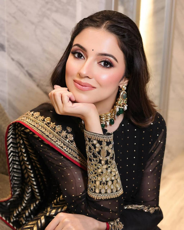 Black Designer Zari Sequins Gown Set ClothsVilla