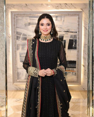 Black Designer Zari Sequins Gown Set ClothsVilla
