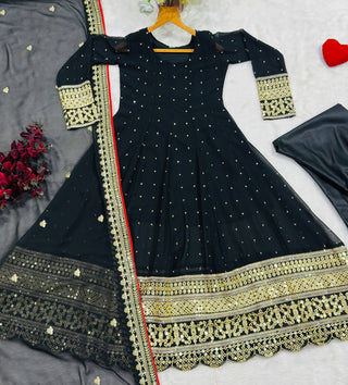 Black Designer Zari Sequins Gown Set ClothsVilla