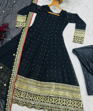 Black Designer Zari Sequins Gown Set ClothsVilla