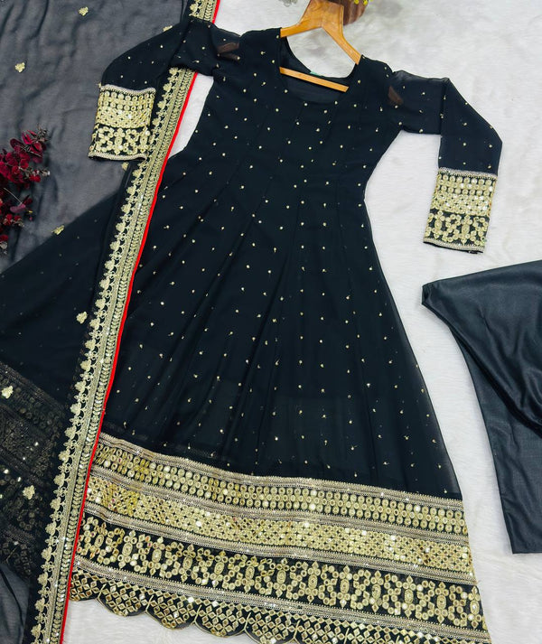 Black Designer Zari Sequins Gown Set ClothsVilla