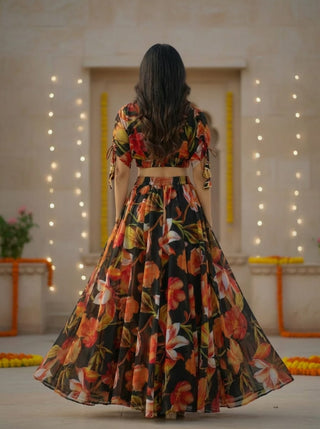 Black Digital Printed Georgette Lehenga Choli Set ClothsVilla