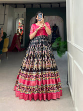 Load image into Gallery viewer, Black Dola Silk Printed Gown with Zari Border ClothsVilla