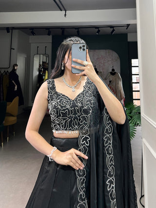 Black Elegance in Every Shade – The Black Beauty Star Satin Lehenga Set Clothsvilla