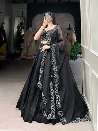Black Elegance in Every Shade – The Black Beauty Star Satin Lehenga Set Clothsvilla