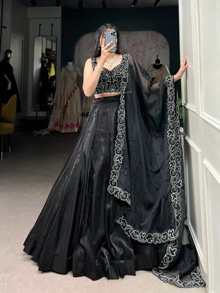 Black Elegance in Every Shade – The Black Beauty Star Satin Lehenga Set Clothsvilla