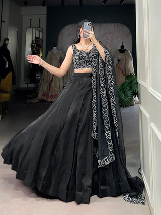 Black Elegance in Every Shade – The Black Beauty Star Satin Lehenga Set Clothsvilla