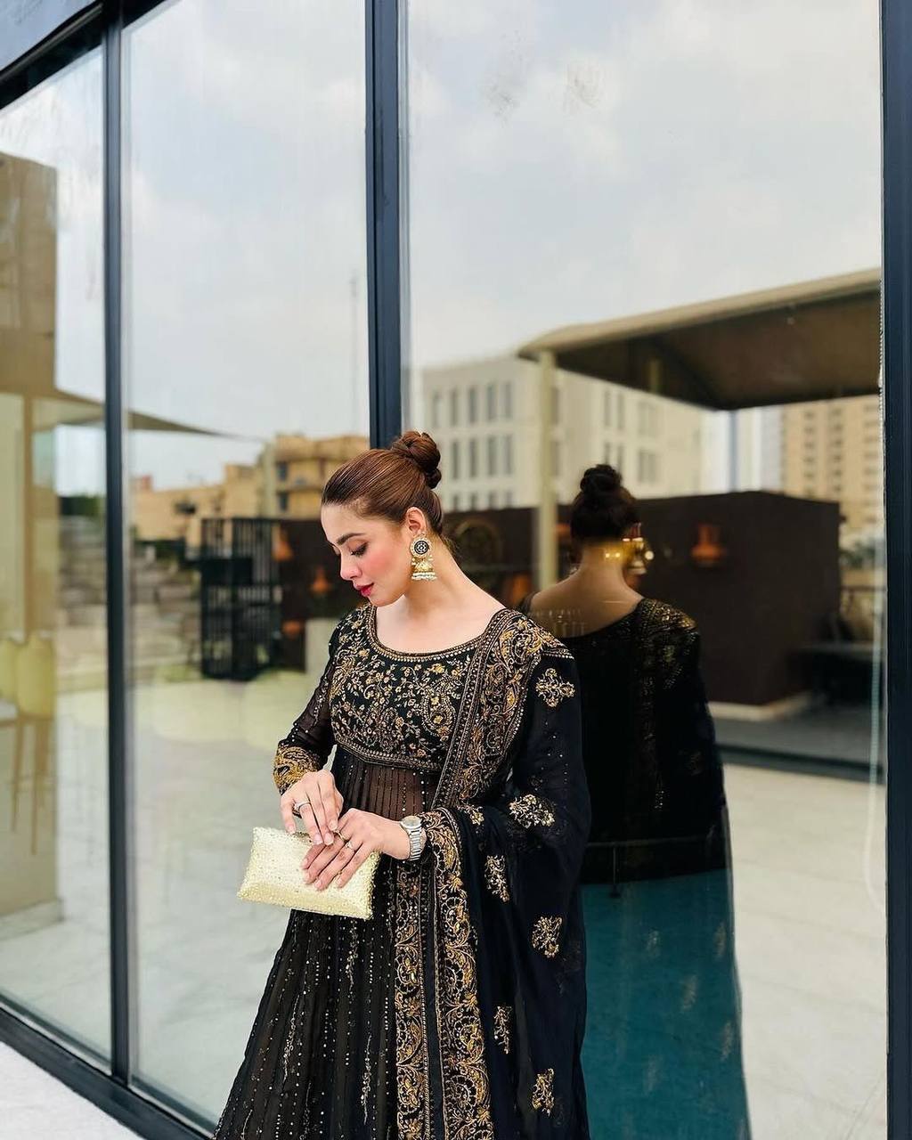Black Elegant Anarkali Plazo Set with Dupatta – Faux Georgette & Sequins Work ClothsVilla
