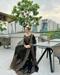 Load image into Gallery viewer, Black Elegant Anarkali Plazo Set with Dupatta – Faux Georgette &amp; Sequins Work ClothsVilla