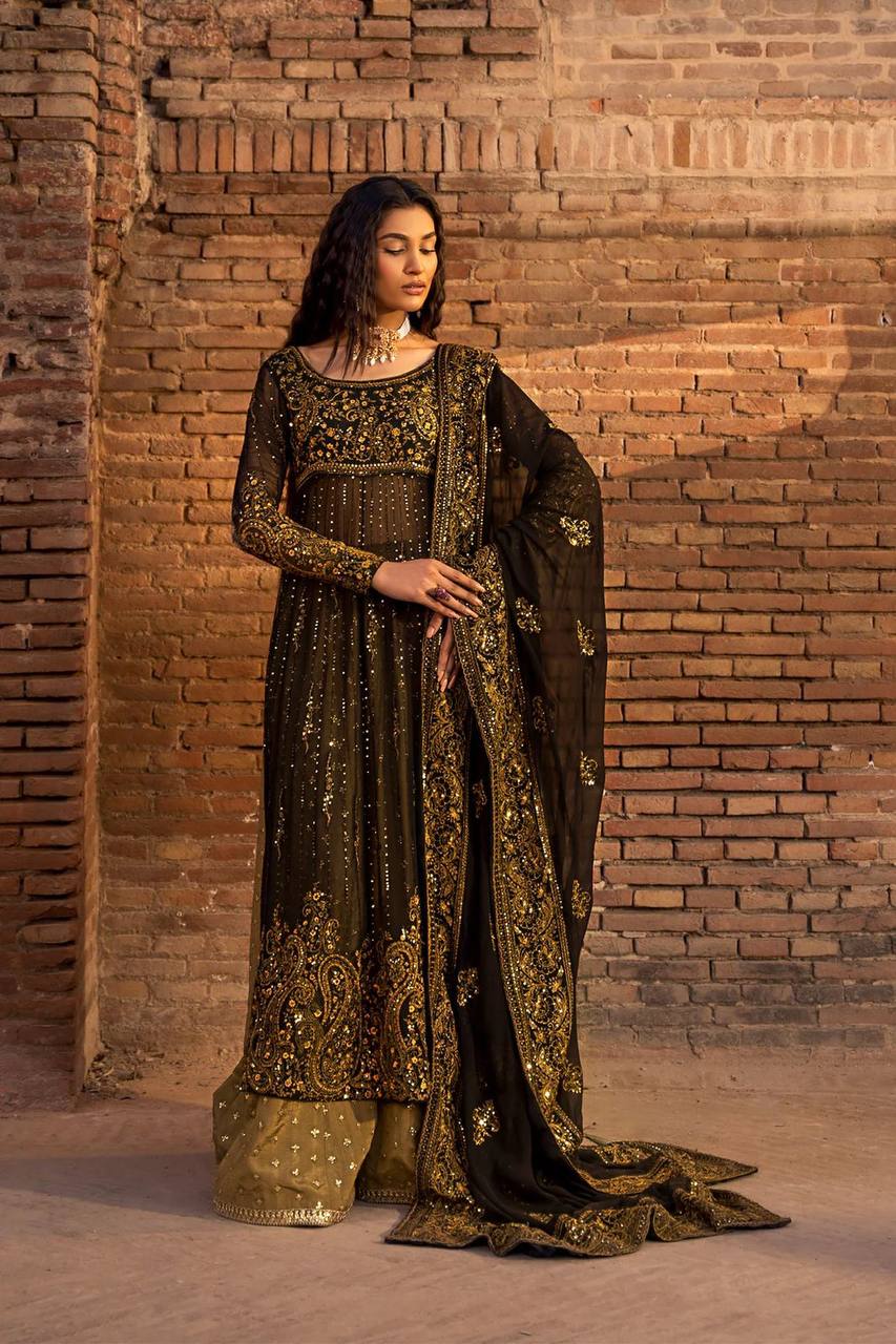 Black Elegant Anarkali Plazo Set with Dupatta – Faux Georgette & Sequins Work ClothsVilla