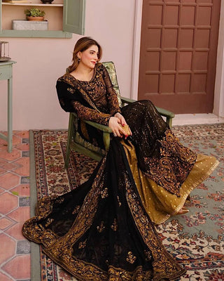 Black Elegant Anarkali Plazo Set with Dupatta – Faux Georgette & Sequins Work ClothsVilla
