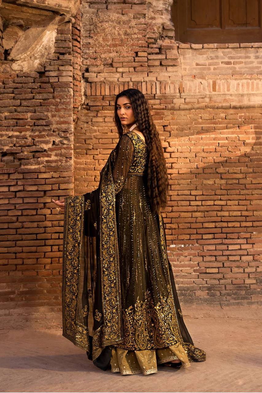 Black Elegant Anarkali Plazo Set with Dupatta – Faux Georgette & Sequins Work ClothsVilla