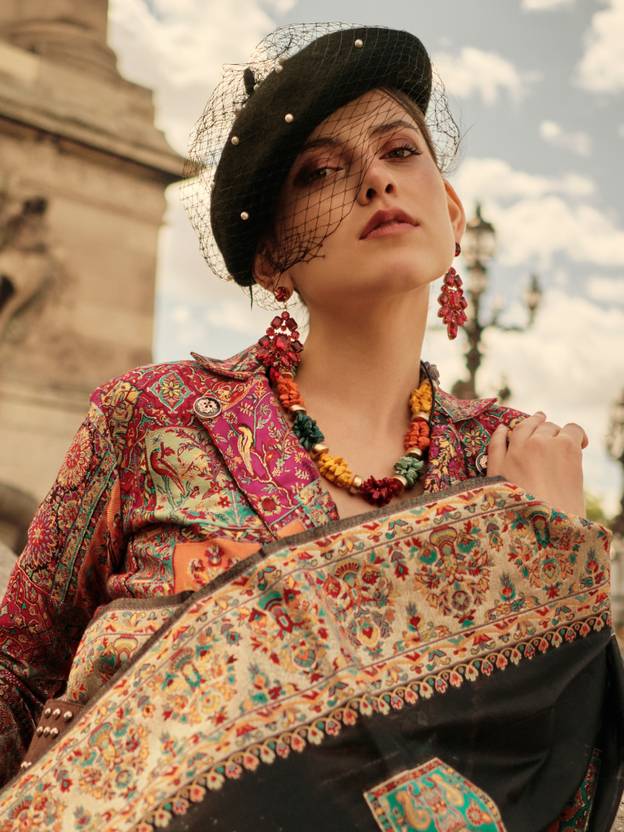 Black Elegant Banarasi Silk Blend Woven Saree with Unstitched Blouse Piece ClothsVilla