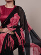 Load image into Gallery viewer, Black Elegant Chiffon Saree with Floral Print &amp; Lace Border – Unstitched Banglory Blouse ClothsVilla