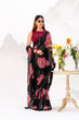Load image into Gallery viewer, Black Elegant Chiffon Saree with Floral Print &amp; Lace Border – Unstitched Banglory Blouse ClothsVilla