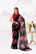 Load image into Gallery viewer, Black Elegant Chiffon Saree with Floral Print &amp; Lace Border – Unstitched Banglory Blouse ClothsVilla