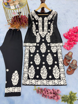 Black Elegant Chikankari Designer Kurta & Bottom Set – Perfect Ethnic Look ClothsVilla