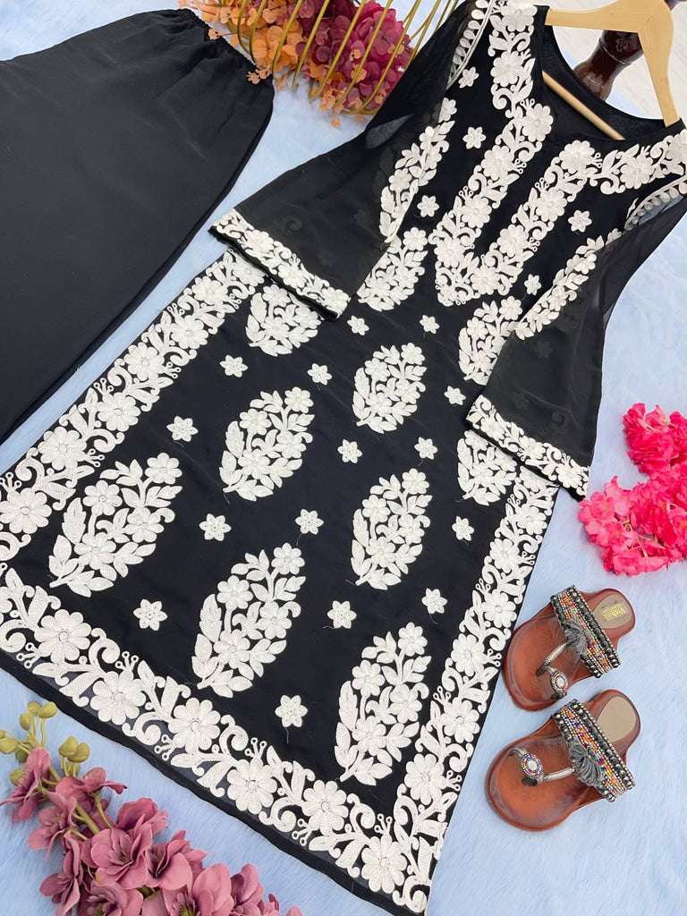 Black Elegant Chikankari Designer Kurta & Bottom Set – Perfect Ethnic Look ClothsVilla