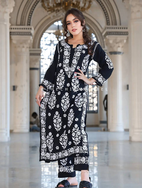 Black Elegant Chikankari Designer Kurta & Bottom Set – Perfect Ethnic Look ClothsVilla Main image