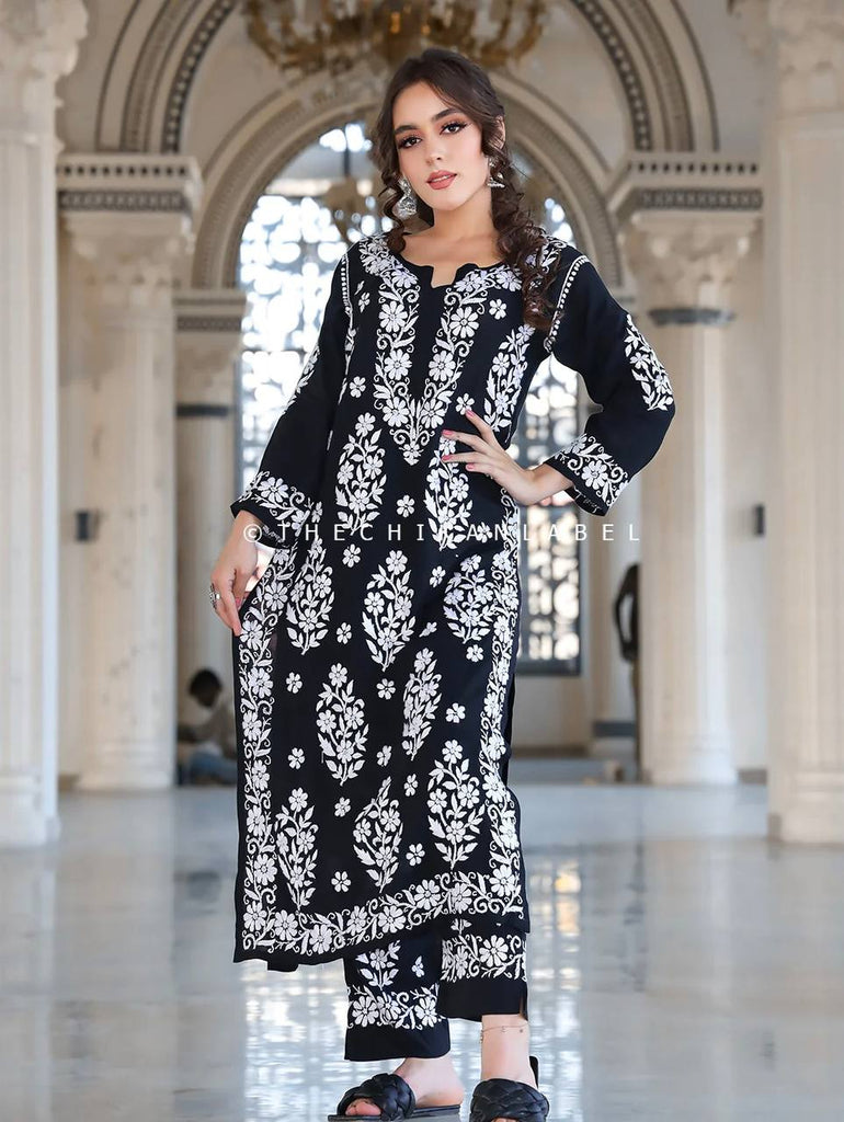 Black Elegant Chikankari Designer Kurta & Bottom Set – Perfect Ethnic Look ClothsVilla