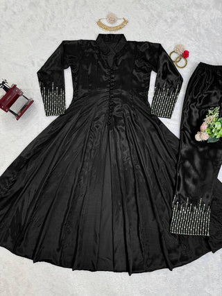 Black Elegant Chinon Silk Ensemble – Perfect for Every Occasion! Clothsvilla