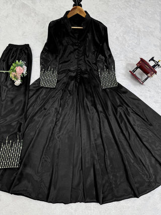 Black Elegant Chinon Silk Ensemble – Perfect for Every Occasion! Clothsvilla