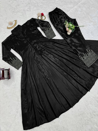 Black Elegant Chinon Silk Ensemble – Perfect for Every Occasion! Clothsvilla