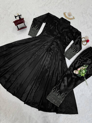 Black Elegant Chinon Silk Ensemble – Perfect for Every Occasion! Clothsvilla