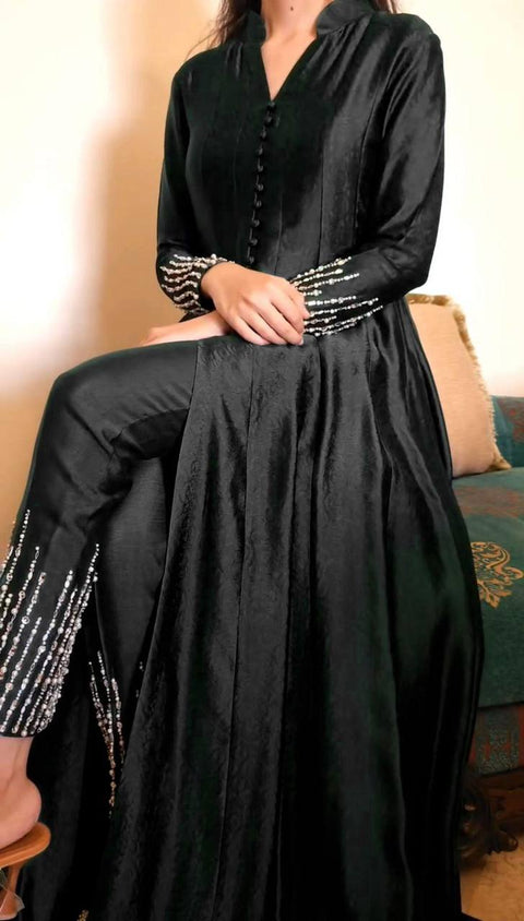 Black Elegant Chinon Silk Ensemble – Perfect for Every Occasion! Clothsvilla Main image