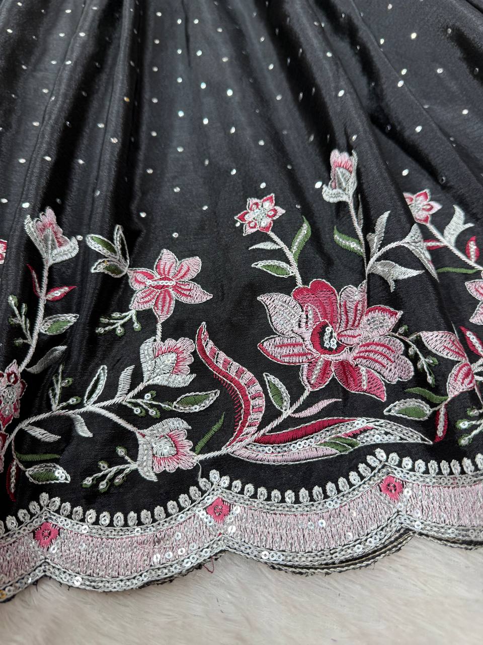 Black Elegant Chinon Silk Suit Set with Dupatta  Thread, Sequin & Mukesh Work Full-Stitched Ethnic Ensemble ClothsVilla