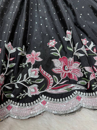 Black Elegant Chinon Silk Suit Set with Dupatta  Thread, Sequin & Mukesh Work Full-Stitched Ethnic Ensemble ClothsVilla