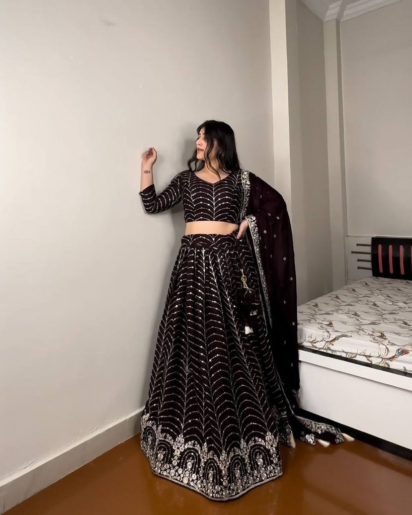 Black Elegant Designer Lehenga-Choli Set with Embroidery & Sequence Work ClothsVilla