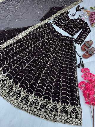 Black Elegant Designer Lehenga-Choli Set with Embroidery & Sequence Work ClothsVilla