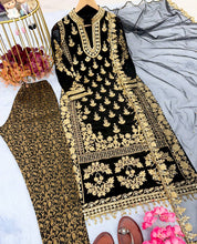 Load image into Gallery viewer, Black Elegant Designer Party Wear Top, Bottom, and Dupatta Set ClothsVilla