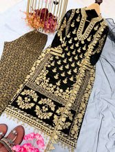 Load image into Gallery viewer, Black Elegant Designer Party Wear Top, Bottom, and Dupatta Set ClothsVilla