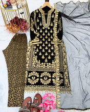 Load image into Gallery viewer, Black Elegant Designer Party Wear Top, Bottom, and Dupatta Set ClothsVilla