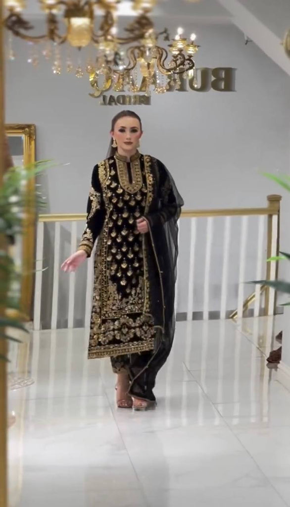 Black Elegant Designer Party Wear Top, Bottom, and Dupatta Set ClothsVilla