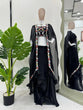 Load image into Gallery viewer, Black Elegant Dhoti Style Ensemble with Shrug &amp; Unstitched Choli ClothsVilla