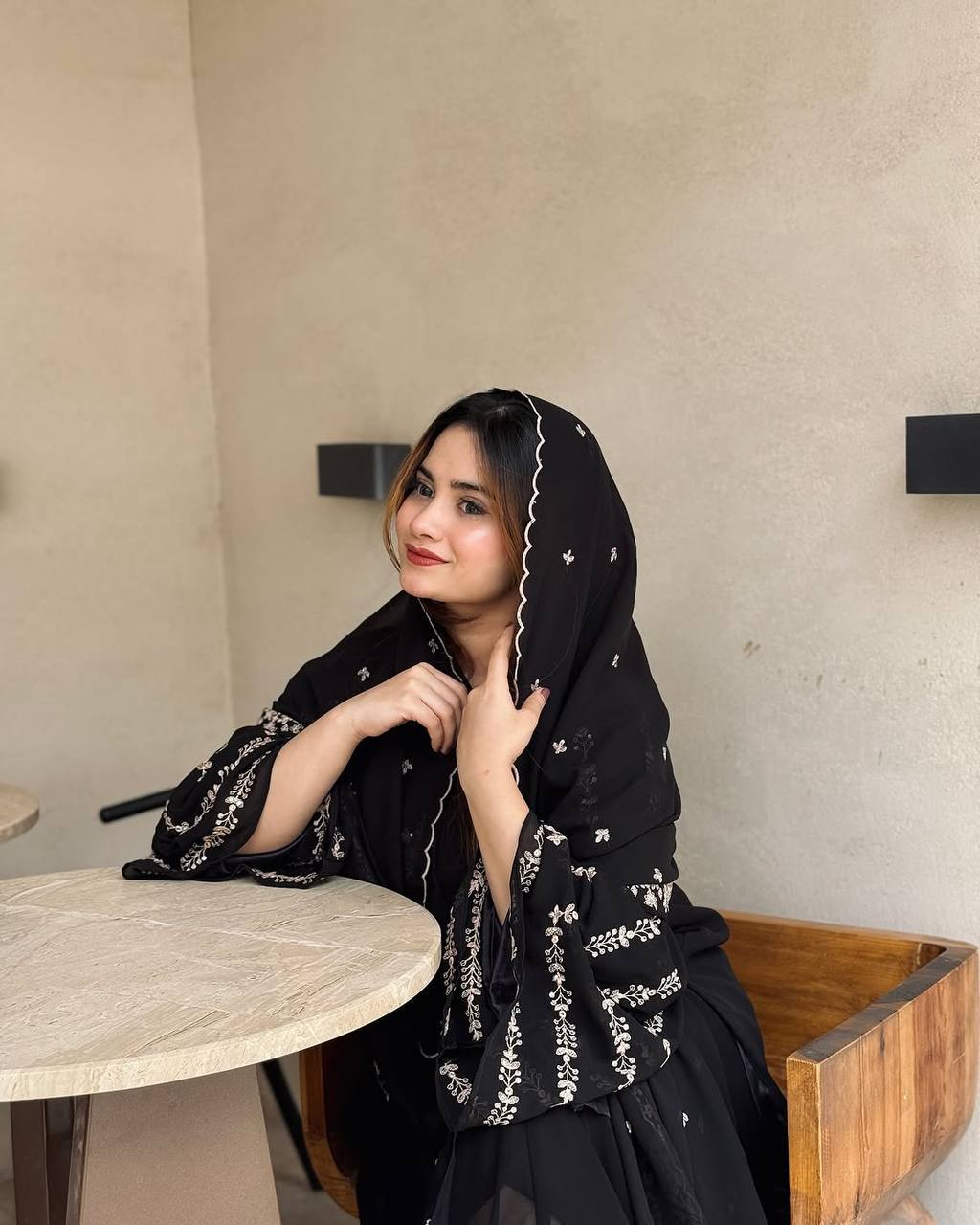 Black Elegant Embroidered Faux Georgette Top, Plazzo & Dupatta Set ClothsVilla
