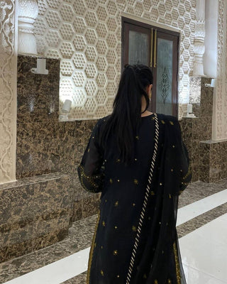Black Elegant Embroidered Georgette Suit Set ClothsVilla