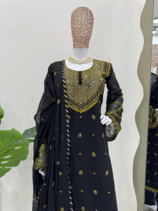 Black Elegant Embroidered Georgette Suit Set ClothsVilla