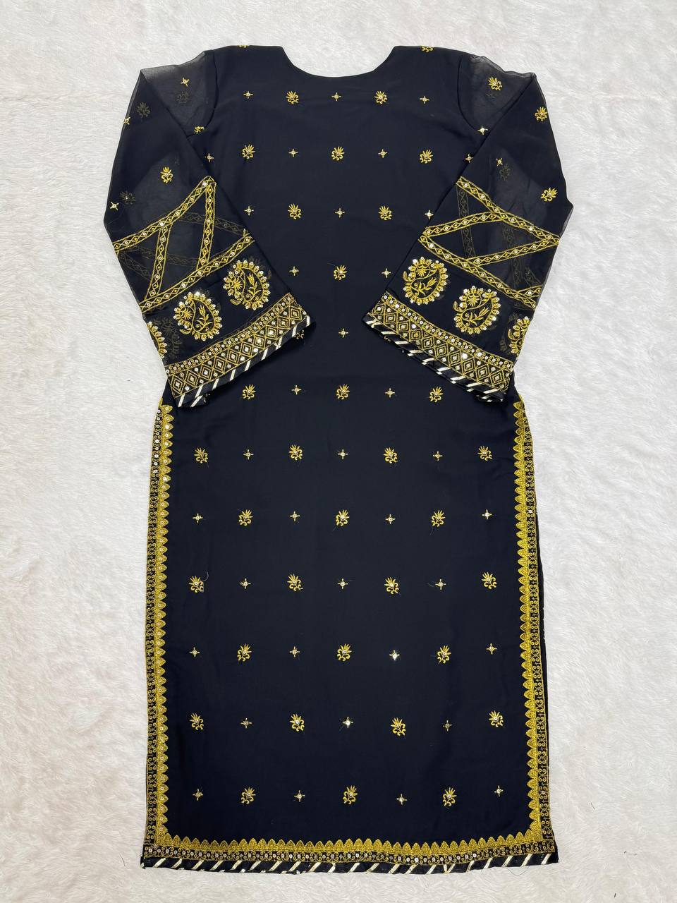 Black Elegant Embroidered Georgette Suit Set ClothsVilla